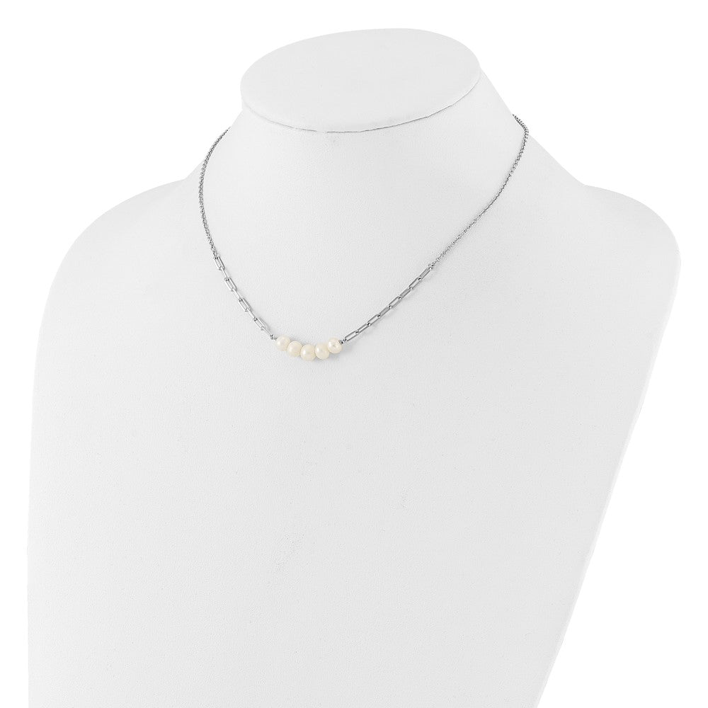 Sterling Silver RH-plated 6mm FWC Pearl 16in w/2in ext Necklace
