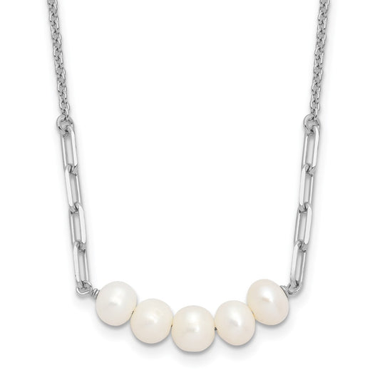 Sterling Silver RH-plated 6mm FWC Pearl 16in w/2in ext Necklace