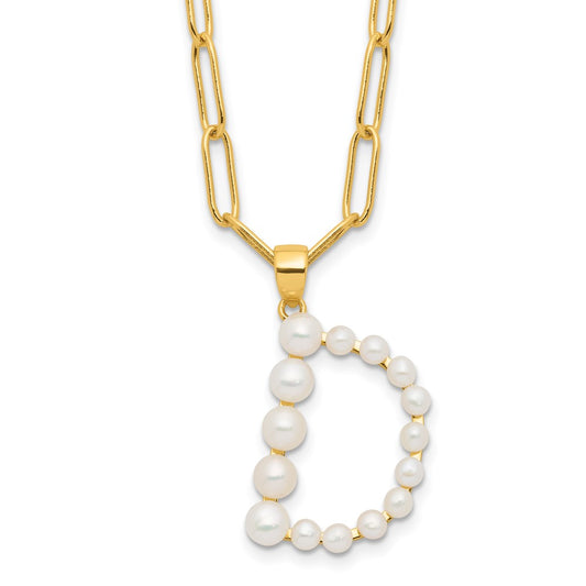 Sterling Silver Gold-plated 3-5.5mm White Button Freshwater Cultured Pearl LETTER D 18 inch Necklace