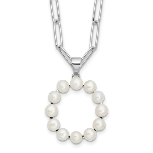 Sterling Silver Rhodium-plated 3-5.5mm White Button Freshwater Cultured Pearl LETTER O 18 inch Necklace