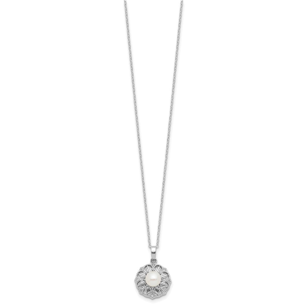Sterling Silver Rhodium-plated 6-7mm FWC Pearl Flower 17in Necklace