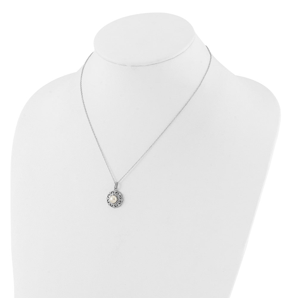 Sterling Silver Rhodium-plated 6-7mm FWC Pearl Flower 17in Necklace