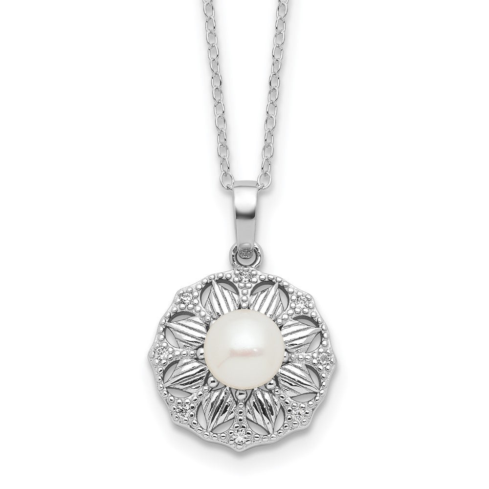 Sterling Silver Rhodium-plated 6-7mm FWC Pearl Flower 17in Necklace