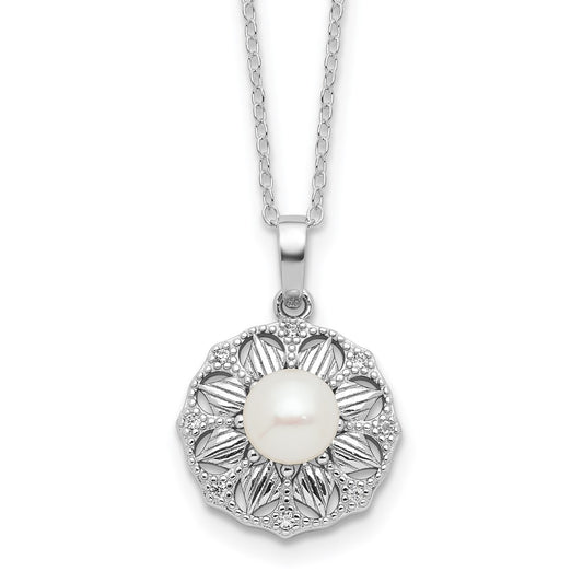 Sterling Silver Rhodium-plated 6-7mm FWC Pearl Flower 17in Necklace