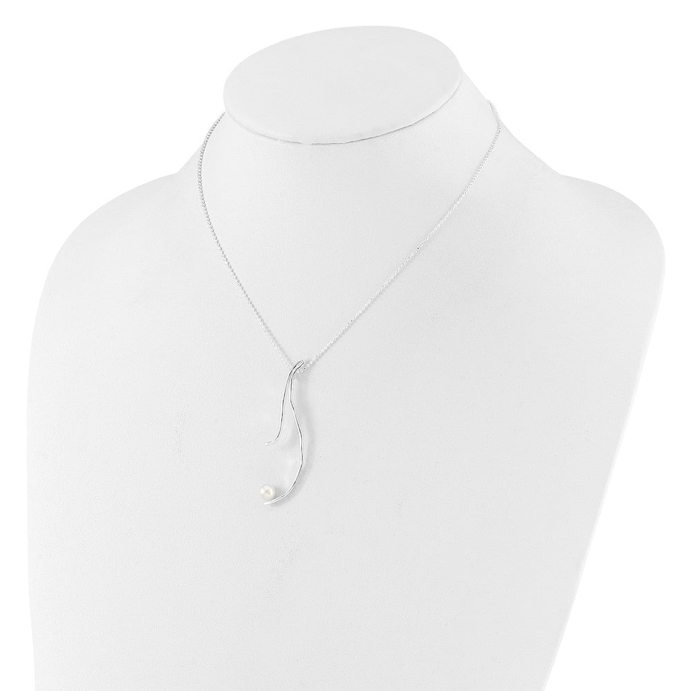 Sterling Silver Rhod-plated Hammered FWC Pearl w/2 in ext Necklace