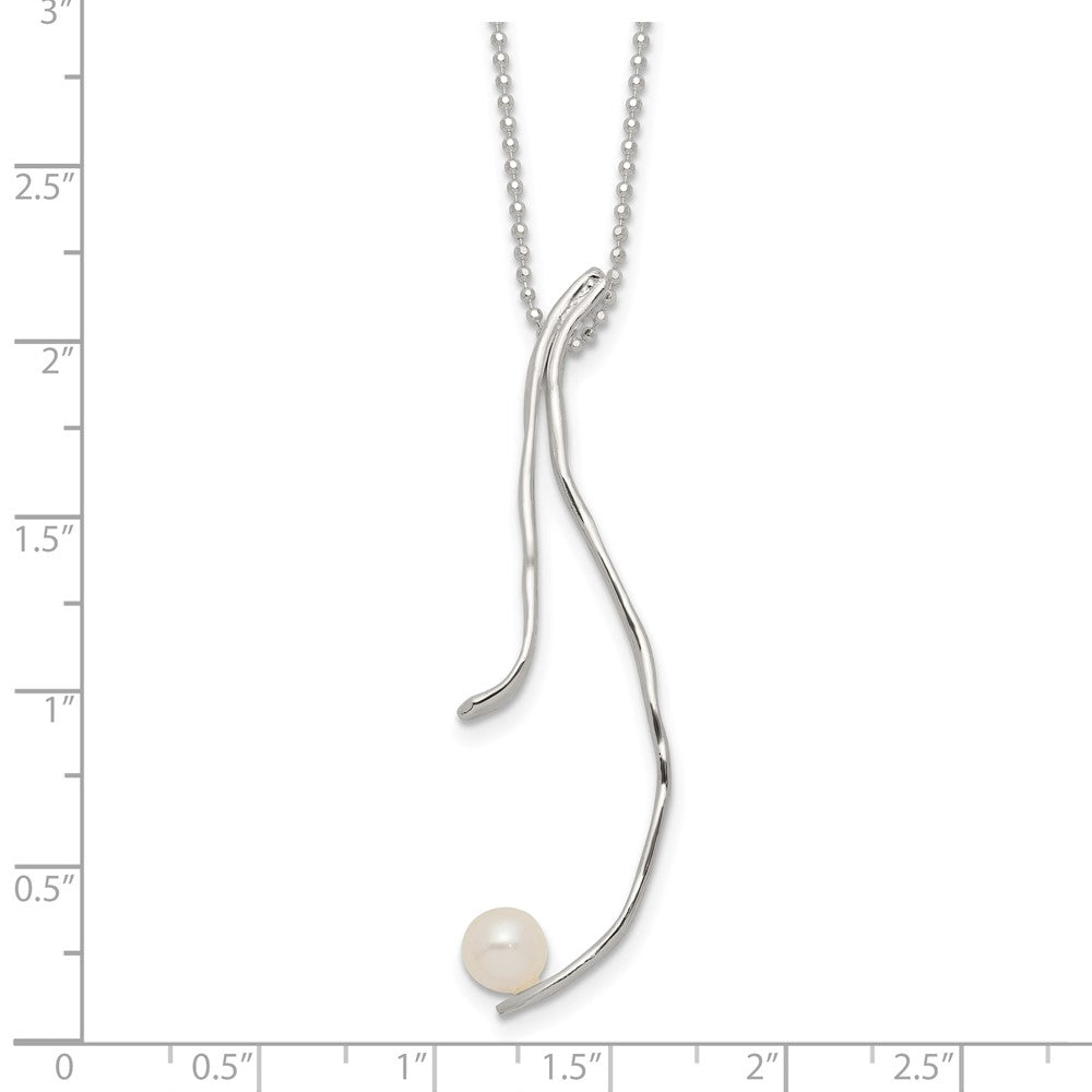 Sterling Silver Rhod-plated Hammered FWC Pearl w/2 in ext Necklace