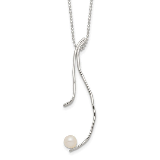 Sterling Silver Rhod-plated Hammered FWC Pearl w/2 in ext Necklace