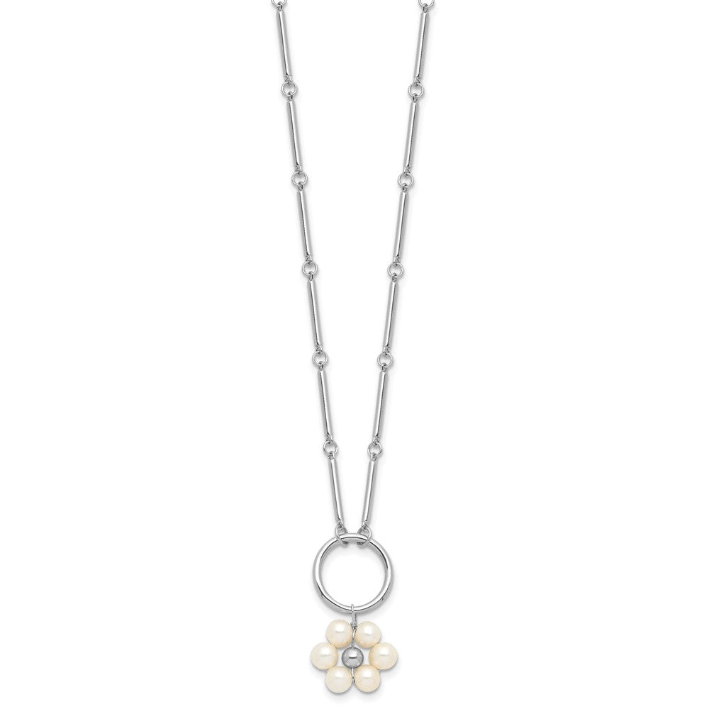 Sterling Silver RH-plated 4-5mm FWC Pearl Flowers w/1.75in ext Necklace