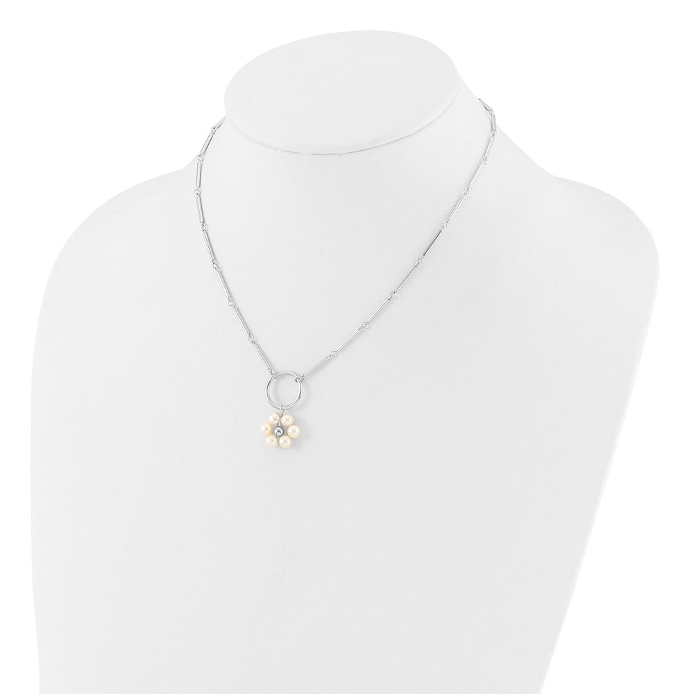 Sterling Silver RH-plated 4-5mm FWC Pearl Flowers w/1.75in ext Necklace