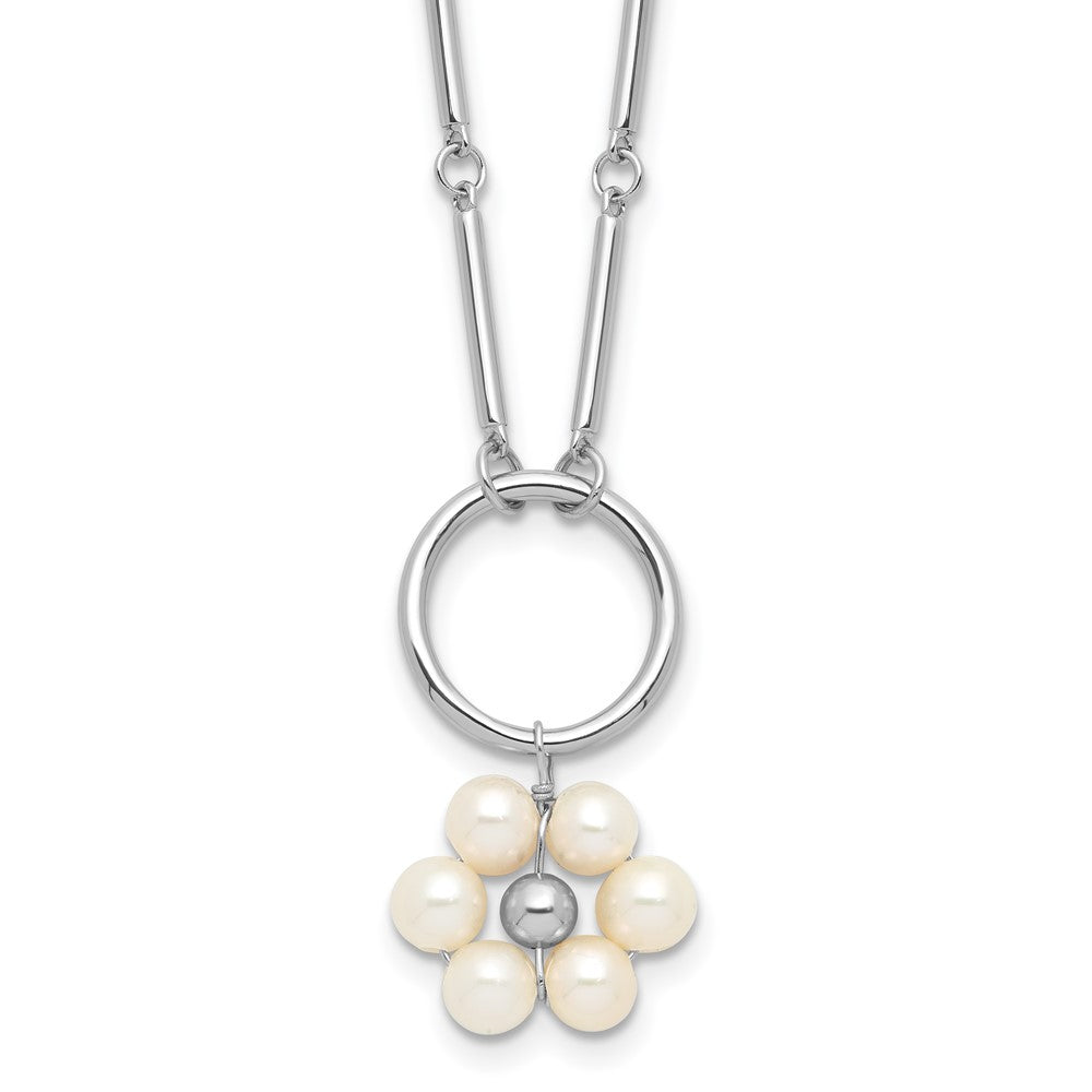 Sterling Silver RH-plated 4-5mm FWC Pearl Flowers w/1.75in ext Necklace