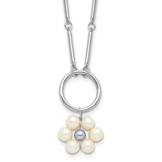 Sterling Silver RH-plated 4-5mm FWC Pearl Flowers w/1.75in ext Necklace