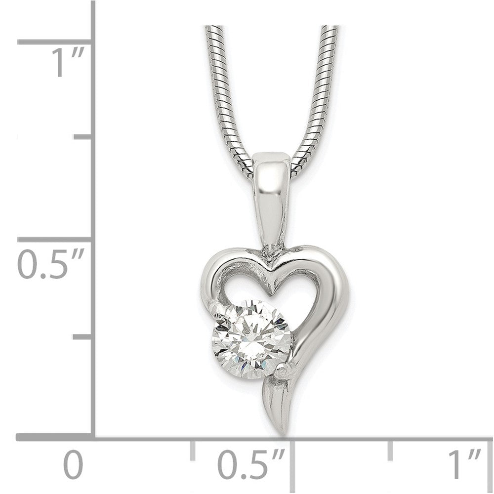 Sterling Silver CZ Heart Pendant Necklace