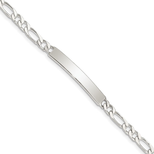 Sterling Silver 8inch Polished Engraveable Figaro Link ID Bracelet