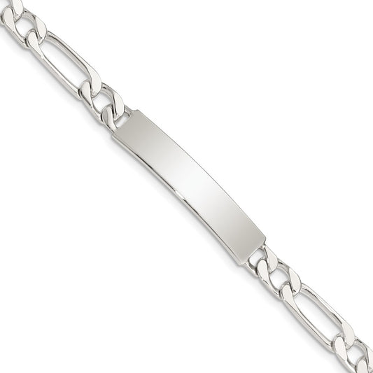 Sterling Silver 8inch Polished Engraveable Figaro Link ID Bracelet