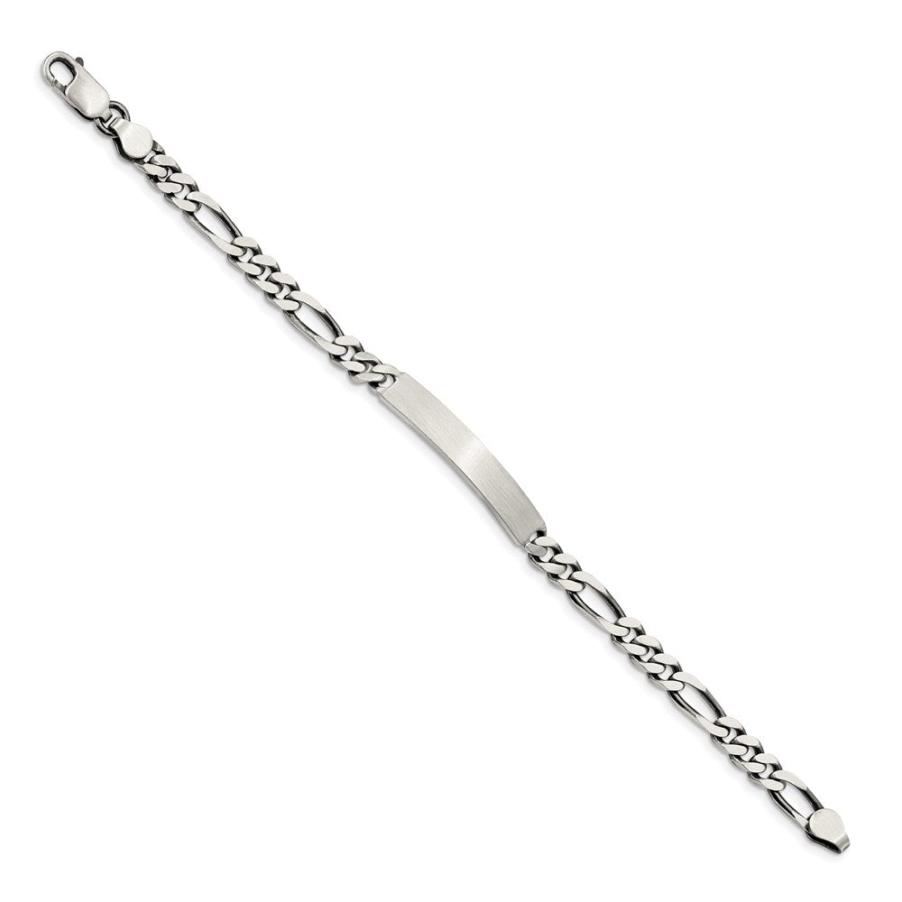Sterling Silver 8inch Engraveable Antiqued Figaro Link ID Bracelet