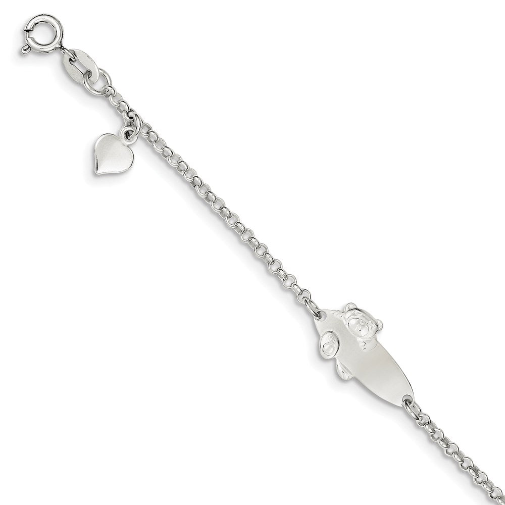 Sterling Silver Polished Teddy Bear 5in Plus 1in Ext ID Bracelet
