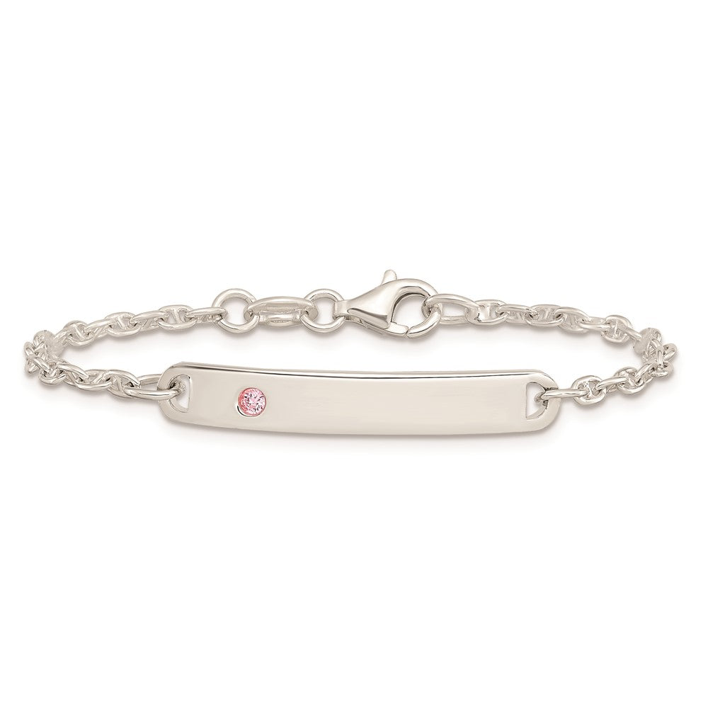 Sterling Silver Polished ID with Pink CZ Bracelet