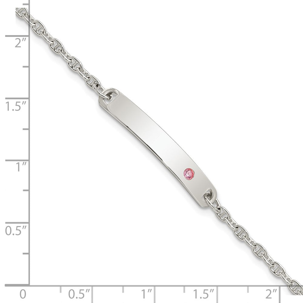 Sterling Silver Polished ID with Pink CZ Bracelet