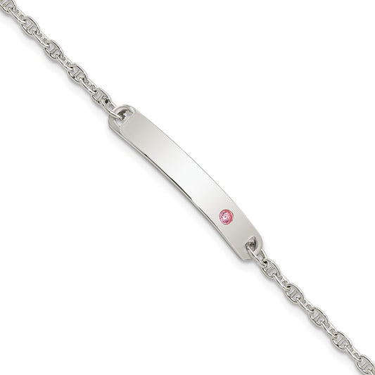 Sterling Silver Polished ID with Pink CZ Bracelet