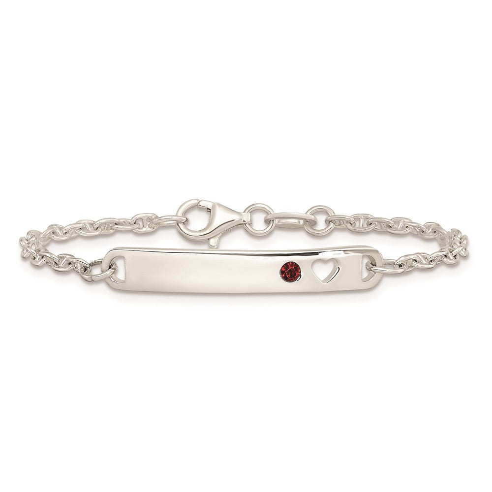Sterling Silver Polished ID with Red CZ Heart Bracelet