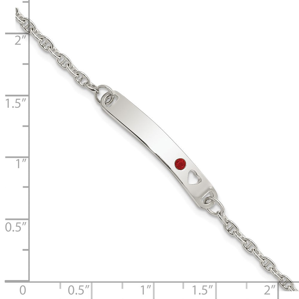 Sterling Silver Polished ID with Red CZ Heart Bracelet