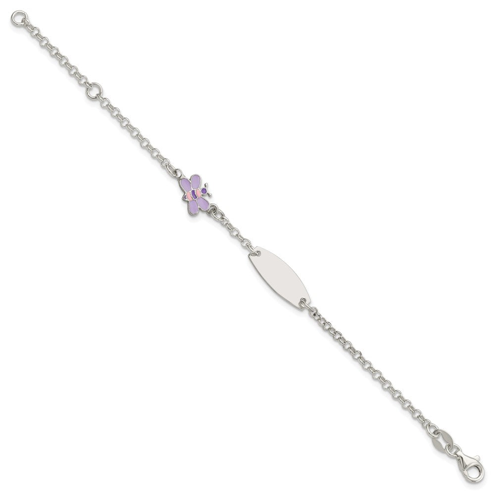 Sterling Silver Enameled Butterfly 5in Plus 1IN EXT ID Bracelet