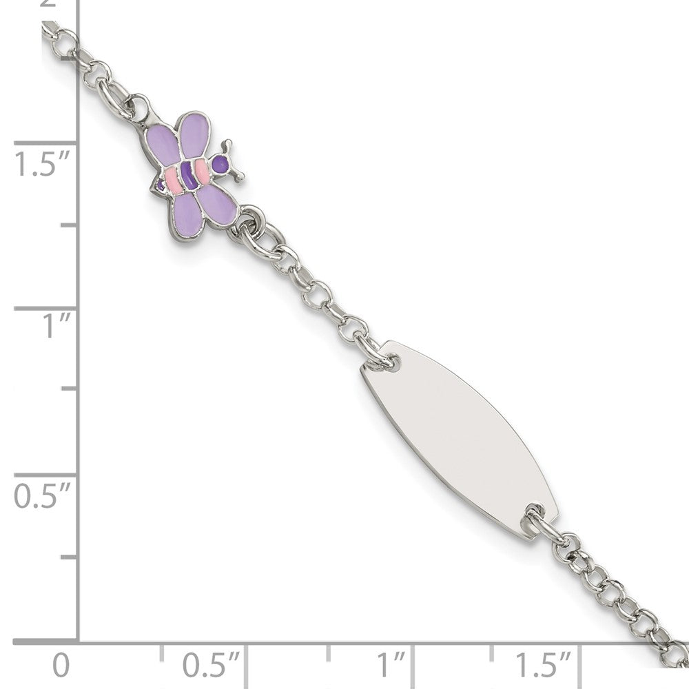 Sterling Silver Enameled Butterfly 5in Plus 1IN EXT ID Bracelet