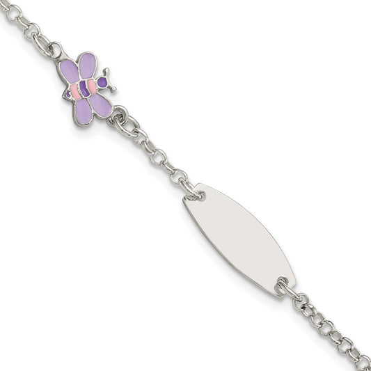Sterling Silver Enameled Butterfly 5in Plus 1IN EXT ID Bracelet