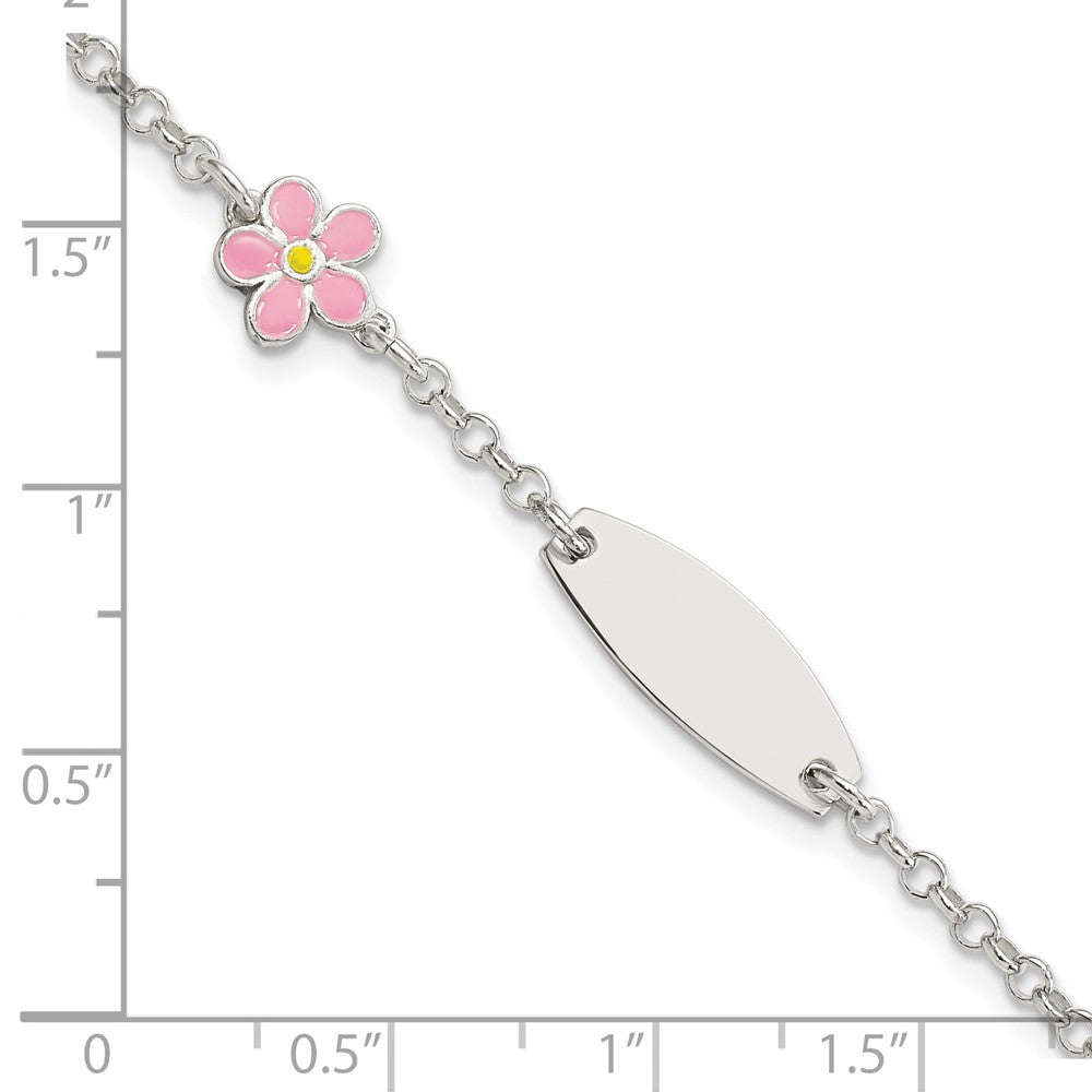 Sterling Silver Enameled Flower 5in Plus 1IN EXT ID Bracelet