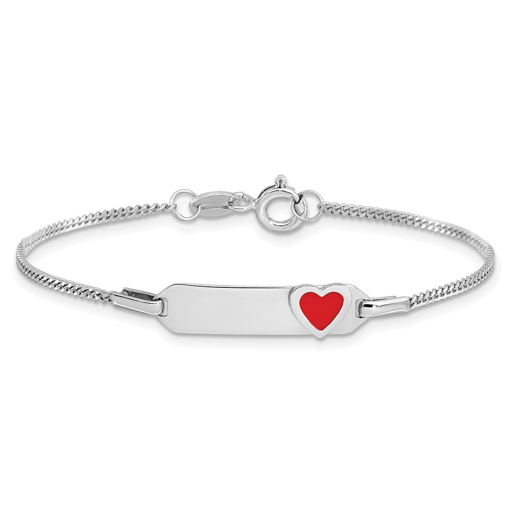 Sterling Silver Rhodium-plated Enameled Heart Children's ID 6in Bracelet