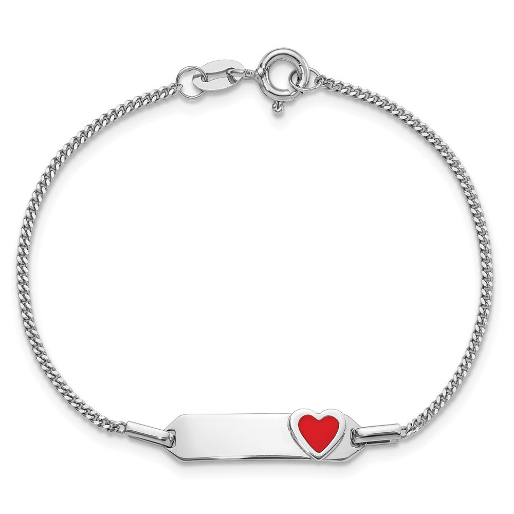 Sterling Silver Rhodium-plated Enameled Heart Children's ID 6in Bracelet