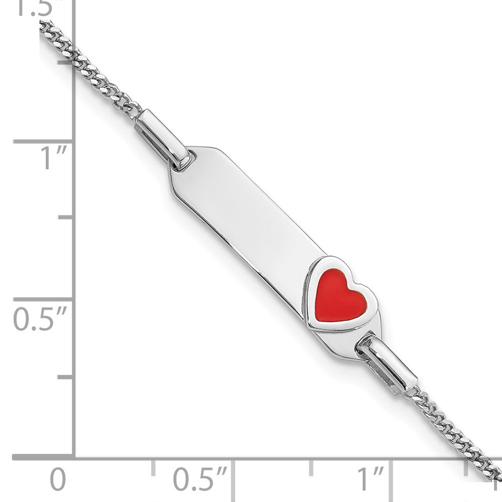 Sterling Silver Rhodium-plated Enameled Heart Children's ID 6in Bracelet