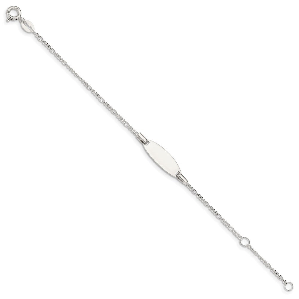 Sterling Silver 5in Plus 1in Ext ID Figaro Link Bracelet
