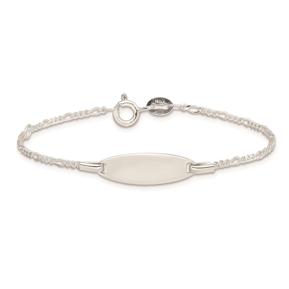 Sterling Silver 5in Plus 1in Ext ID Figaro Link Bracelet