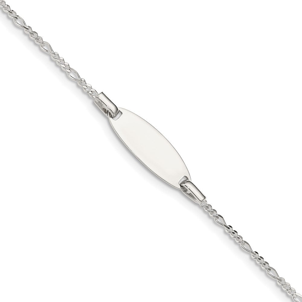 Sterling Silver 5in Plus 1in Ext ID Figaro Link Bracelet