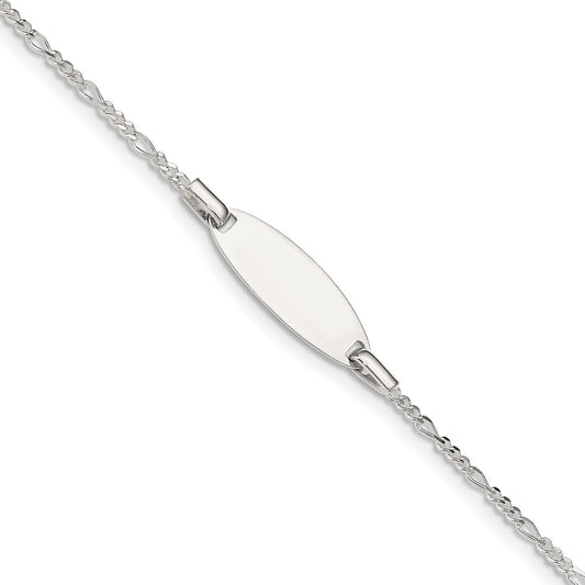 Sterling Silver 5in Plus 1in Ext ID Figaro Link Bracelet