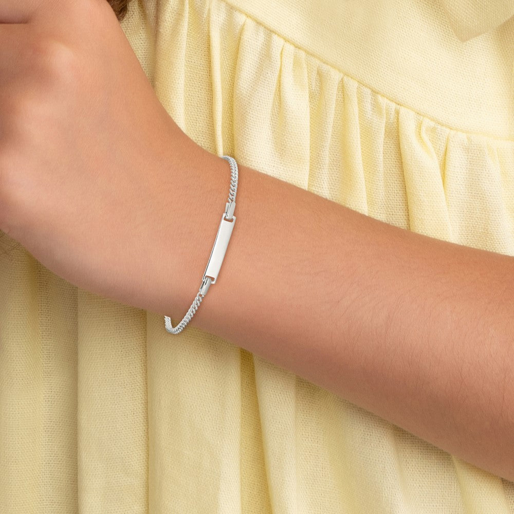 Sterling Silver Polished ID Curb Link 5in Plus 1in Ext. Bracelet