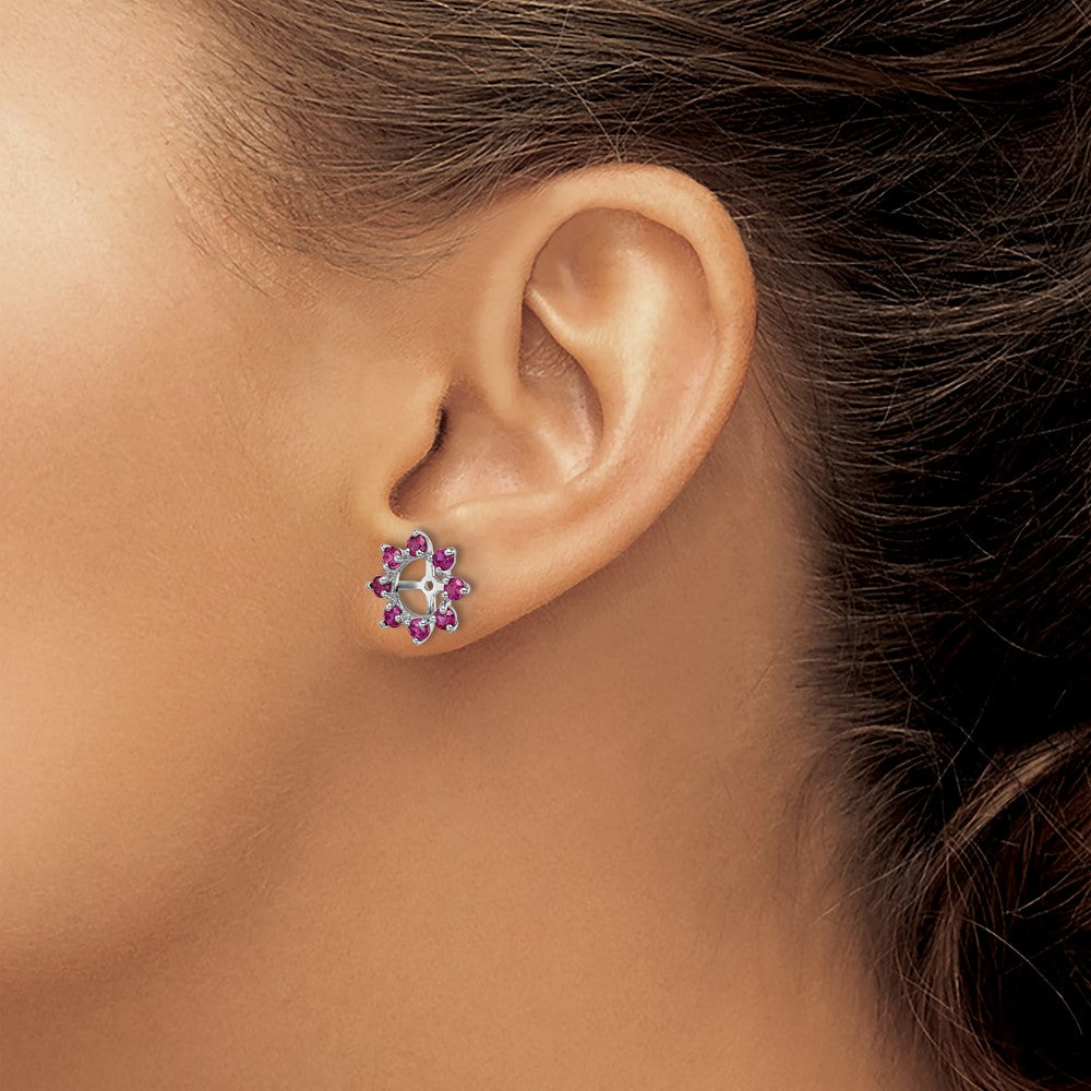 Sterling Silver Rhodium Created Ruby Earring Jacket
