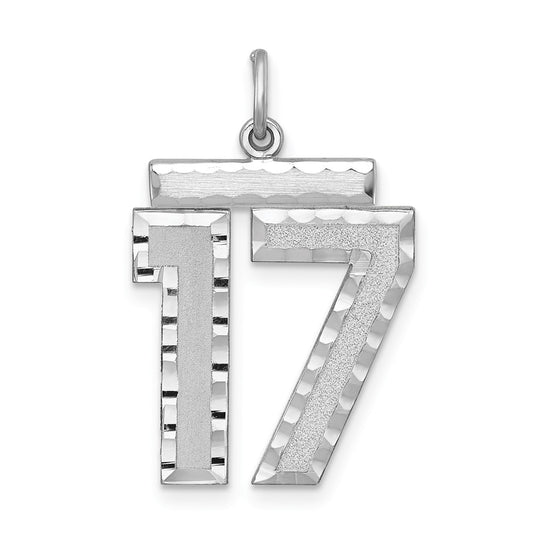 Sterling Silver Rhodium-plated Large #17 Charm