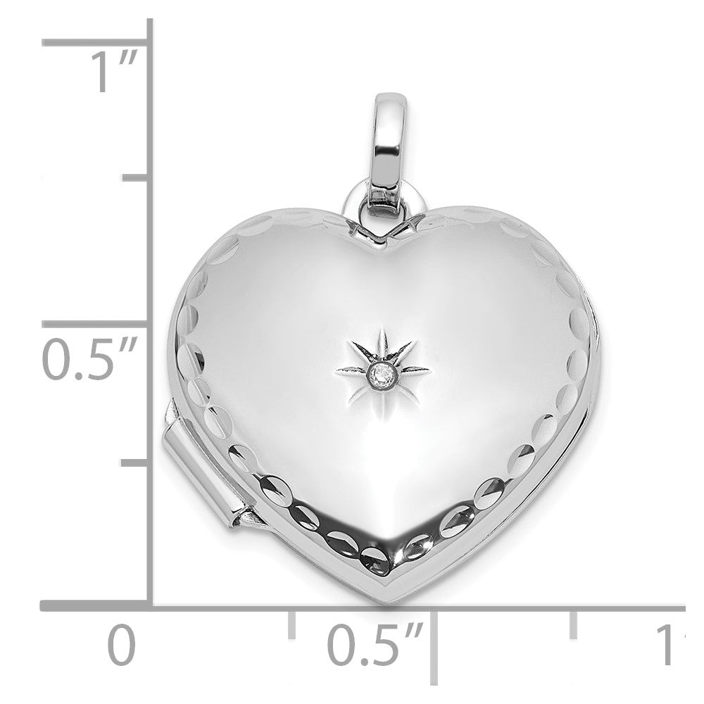SS Rhod-pltd Polished and Textured Border Dia 18mm Heart Locket