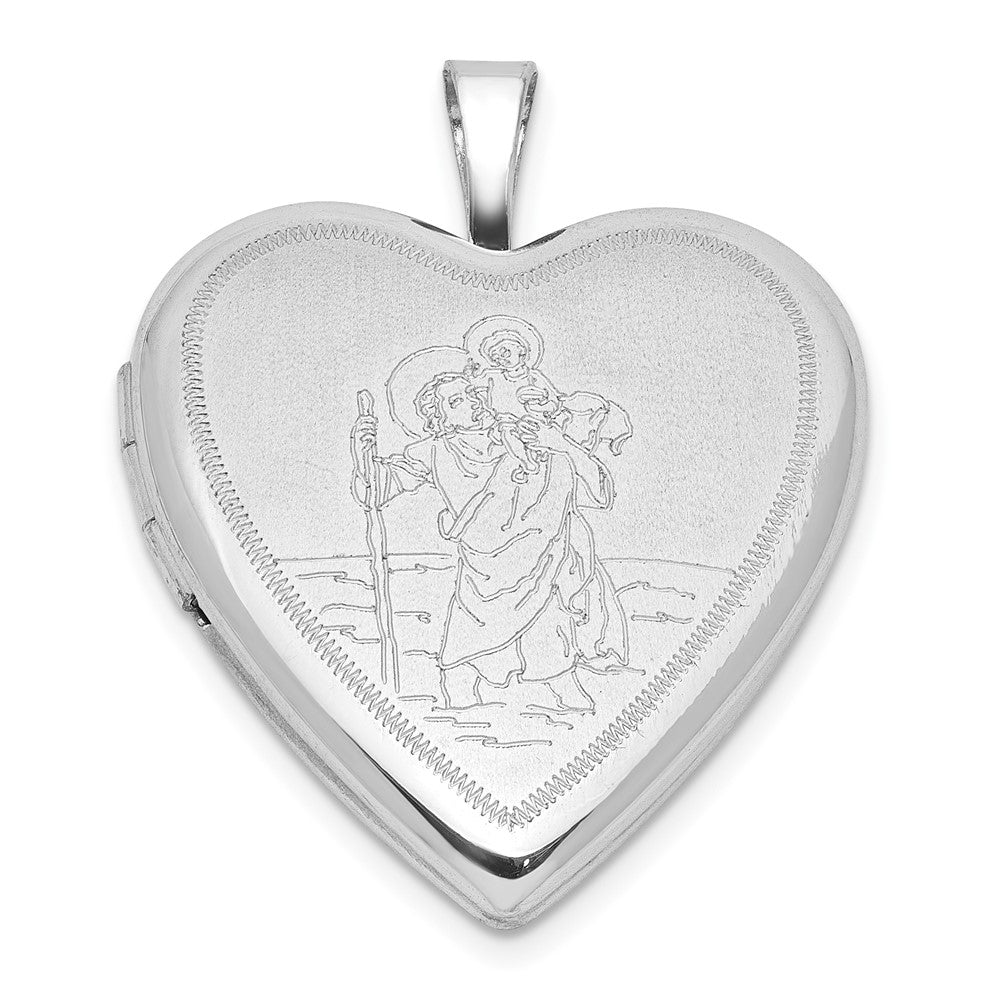 Sterling Silver  RH-plate Satin/Polished St. Christopher 20mm Heart Locket