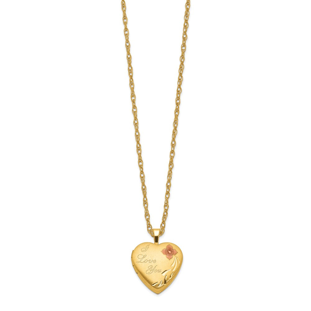1/20 Gold Filled 16mm Enameled Flower I Love You Heart Locket Necklace