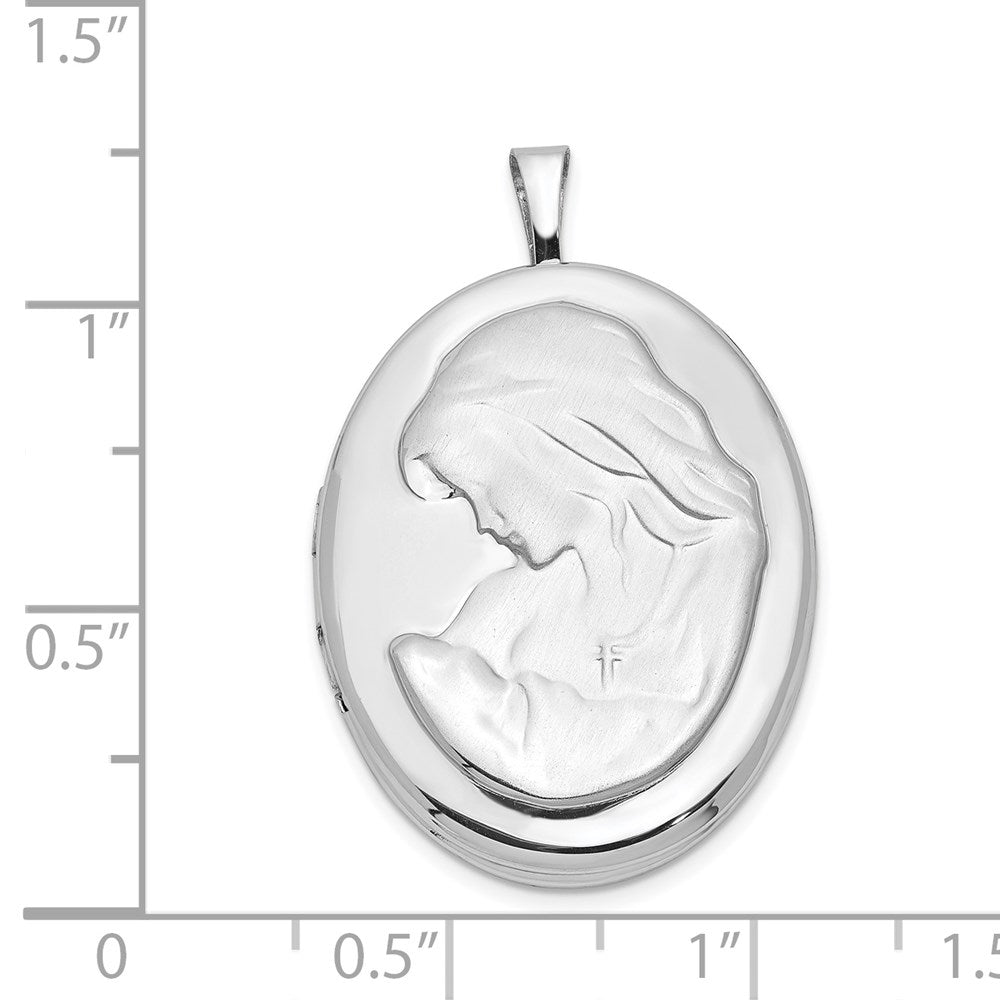 Sterling Silver Rhodium-plated 26mm Mother and Oval Locket