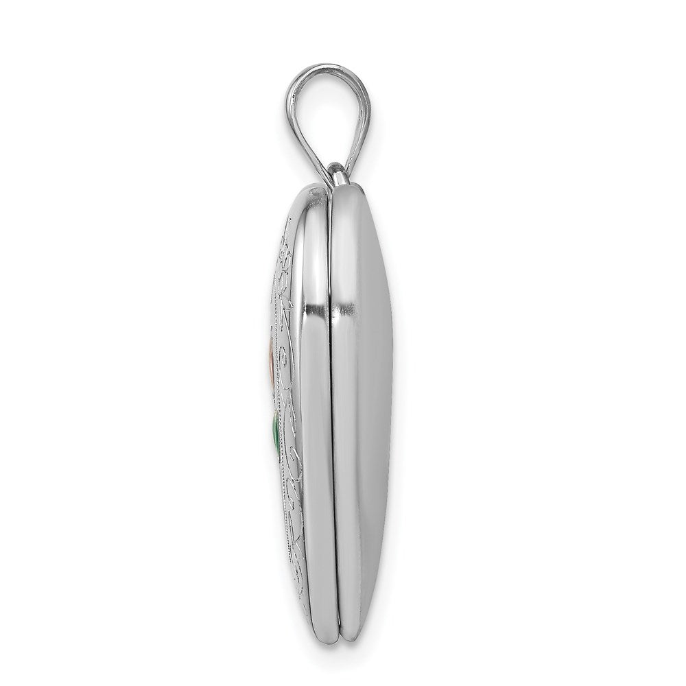 Sterling Silver Rhodium-plated 24mm Enameled D/C Mom Heart Locket
