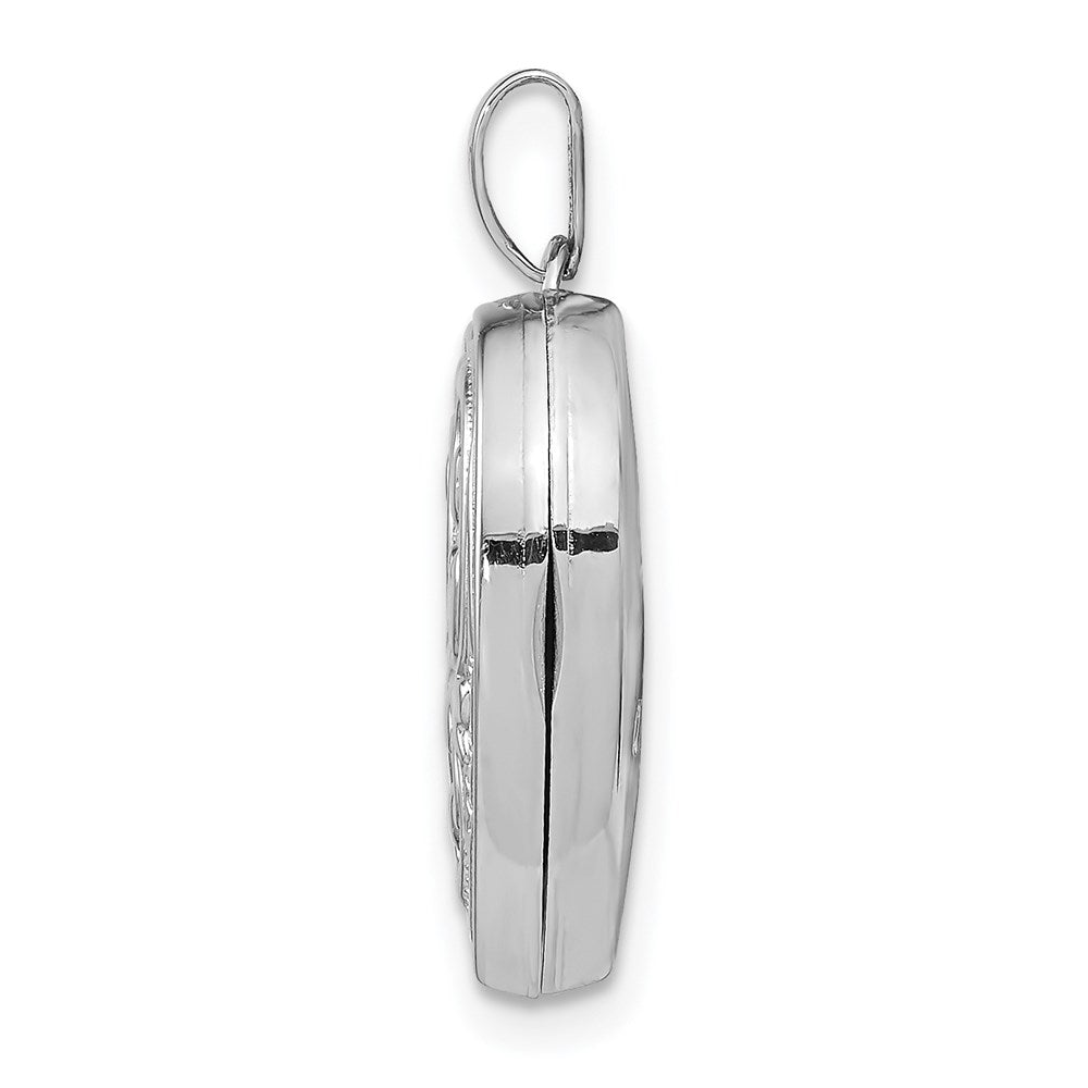 Sterling Silver Rhodium-plated 18mm Scroll Design Heart Locket