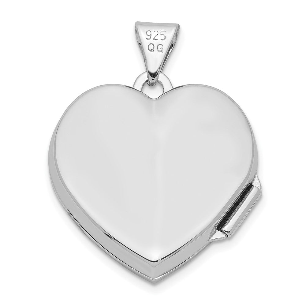 Sterling Silver Rhodium-plated 18mm Scroll Design Heart Locket