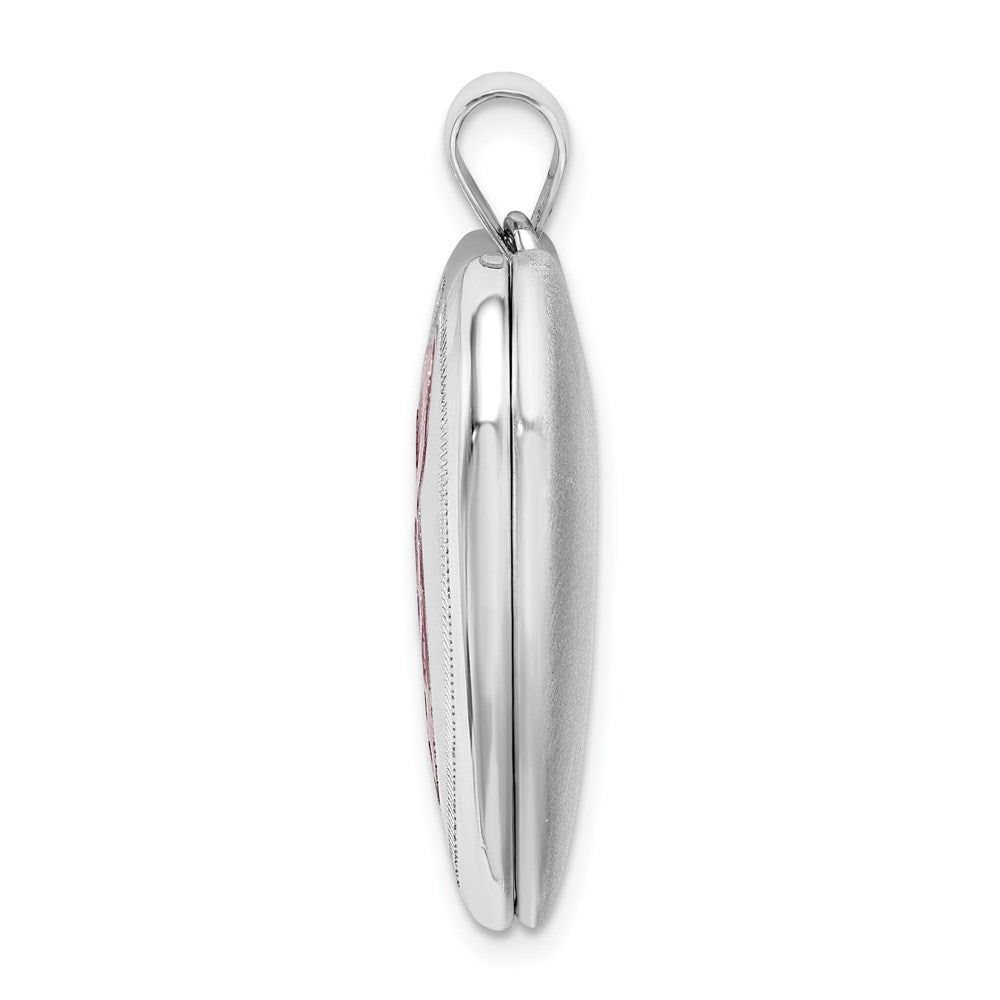 Sterling Silver Rhod-plated 24mm Enamel & D/C Pink Ribbon Ash Holder Locket