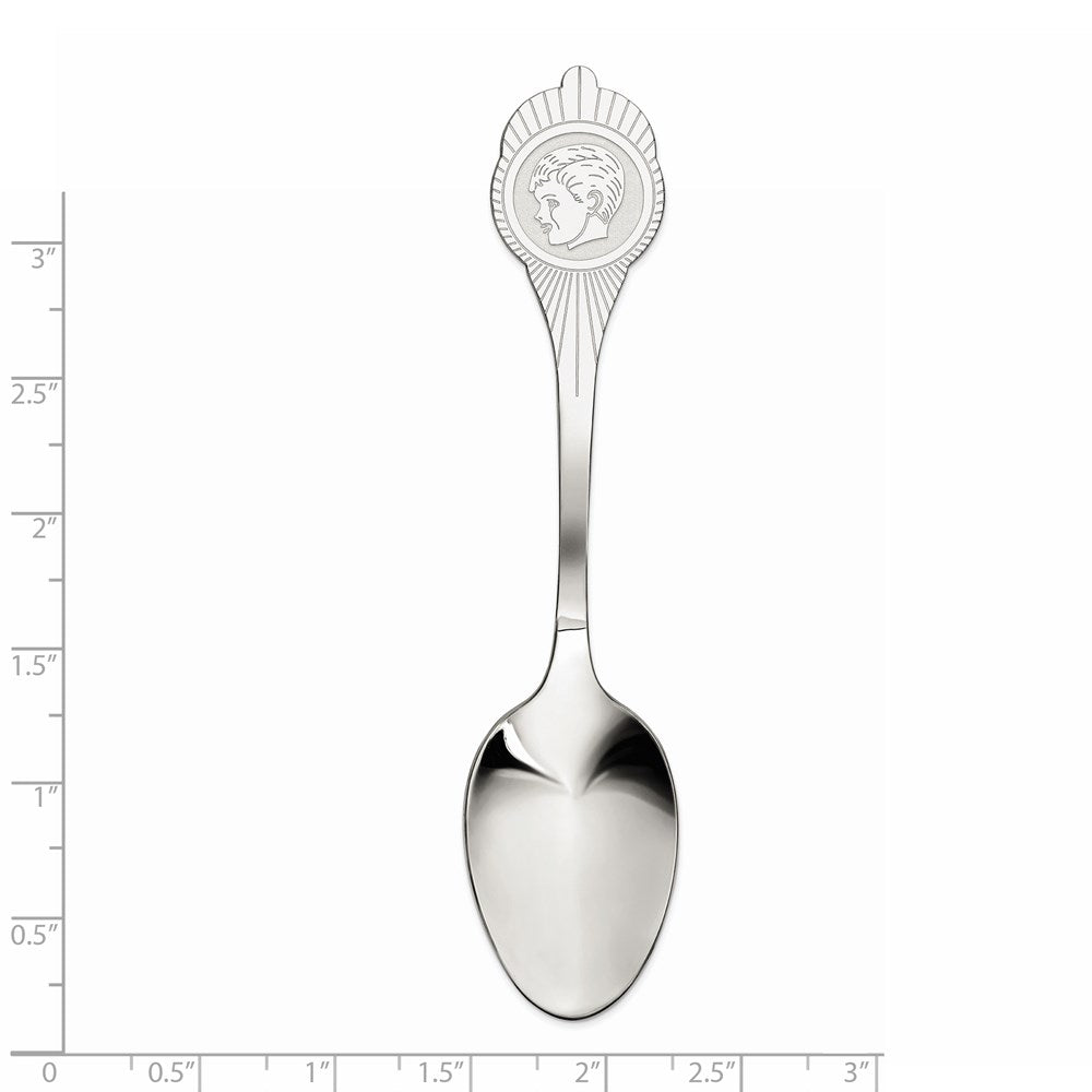 Sterling Silver Rhodium-plated Boy Polished Front/Satin Back Spoon