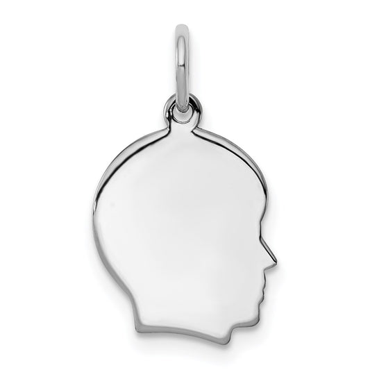 Sterling Silver Rh-plt Engraveable Boy Disc Charm Polish on Front/Back