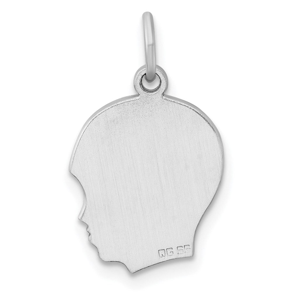 Sterl Silver Rh-plt Engraveable Boy Polished Front/Satin Back Disc Charm